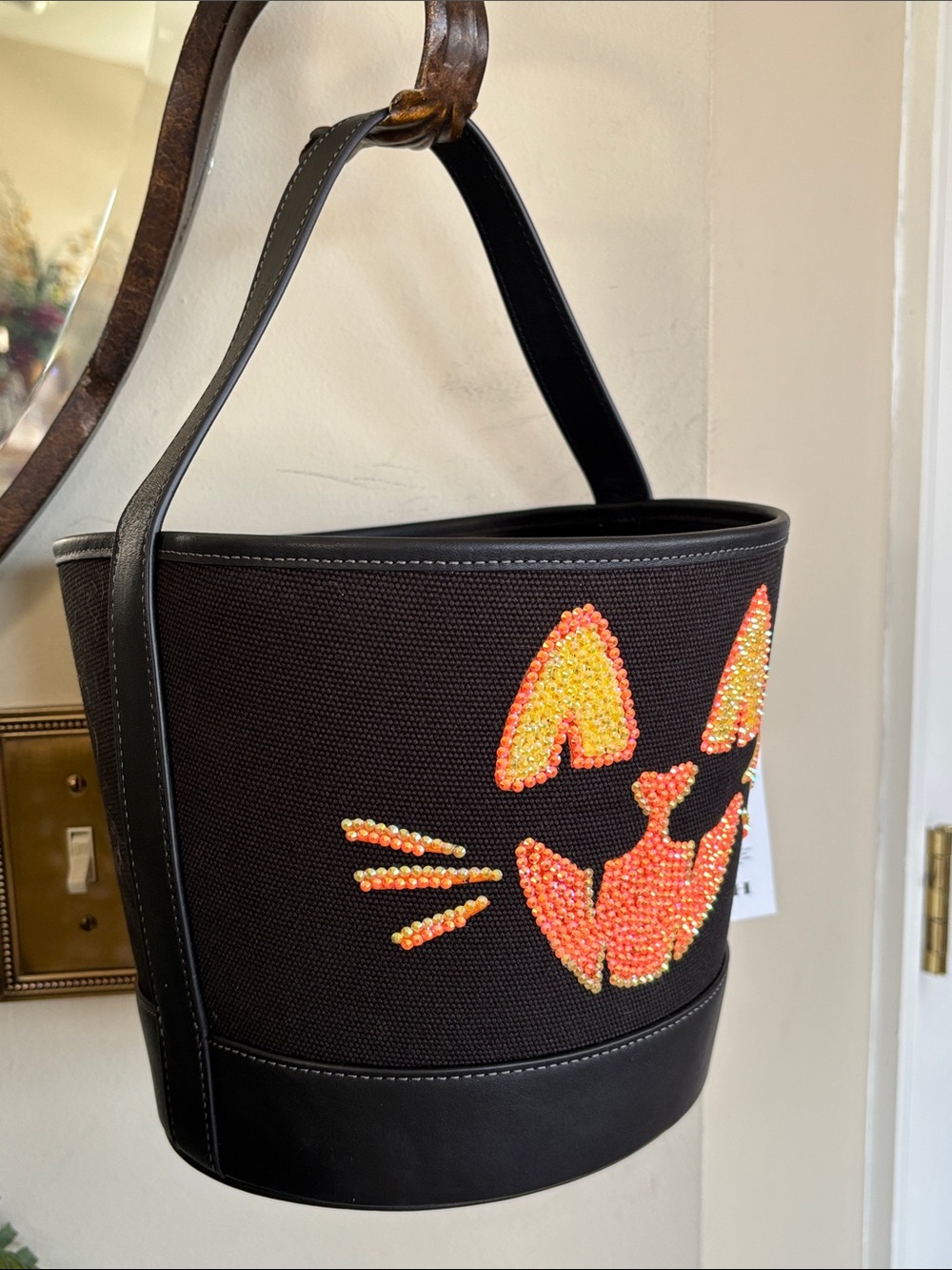 NWT Coach CUSTOM Trick Or Treat Bucket Halloween Cotton Leather Black Cat Tote - Picture 5 of 13